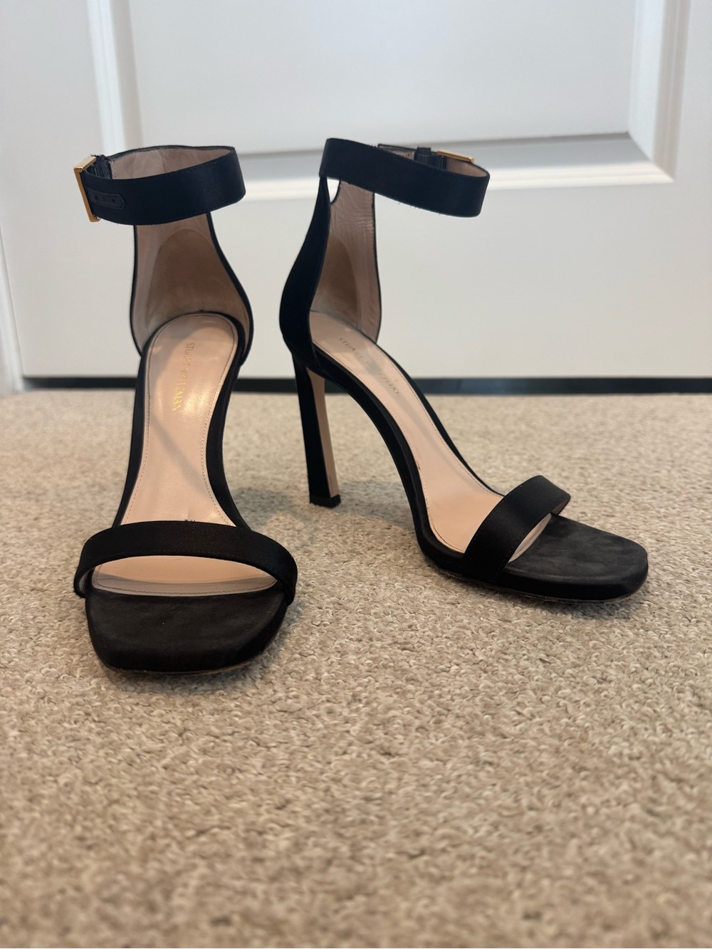 Stuart Weitzman Black Ankle Strap Sandal Heel